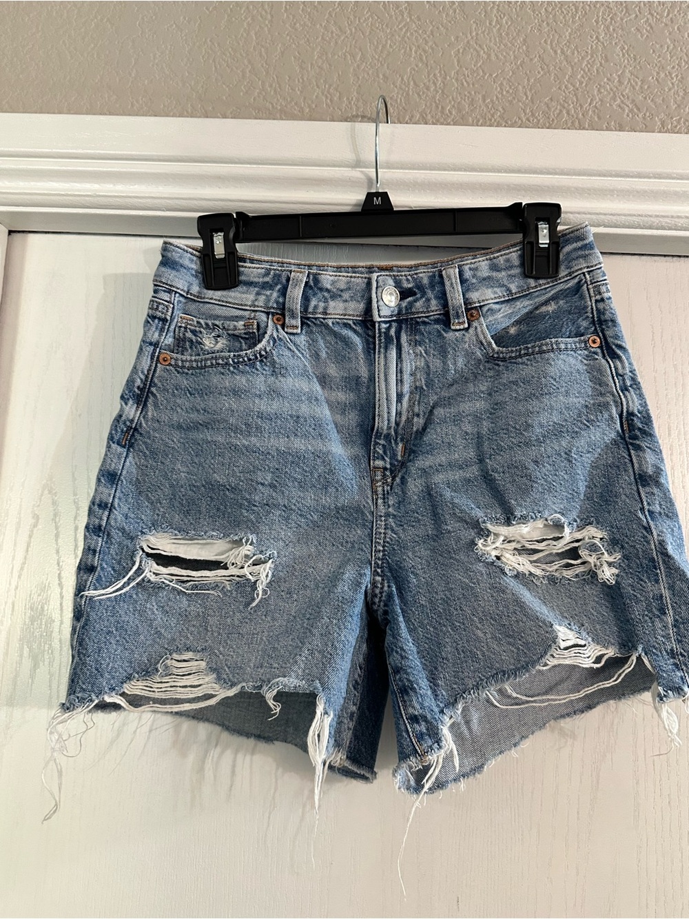 American Eagle Outfitters Light Blue Distressed High-Rise Denim Shorts